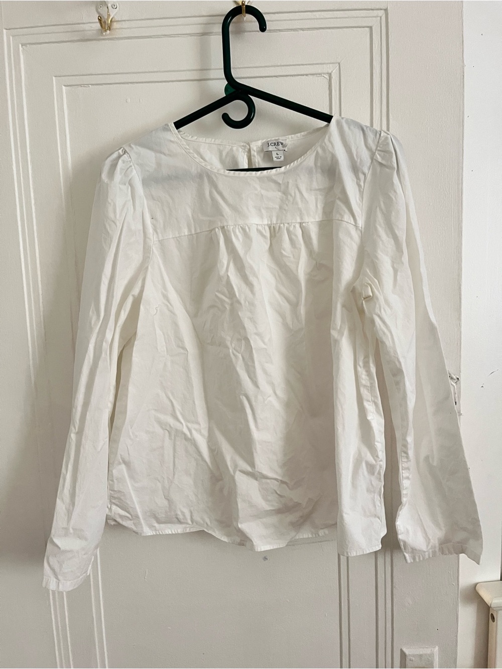J. Crew White Long-Sleeve Peasant Blouse